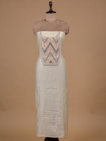 Cream Banarasi Cotton Dress Material