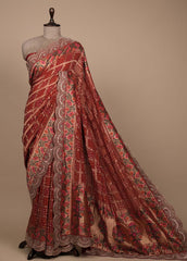 Red Georgette Embroidered Saree