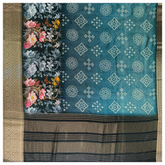 Blue Crepe Printed Saree