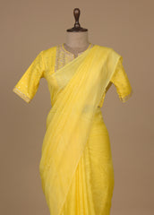 Yellow Tussar Embroidered Saree