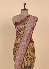 Yellow Tussar Kalamkari Saree