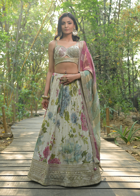 Cream Georgette Lehenga