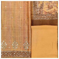 Yellow Tussar Dress Material