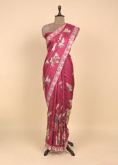 Red Tussar Embroidered Saree