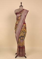 Yellow Tussar Kalamkari Saree