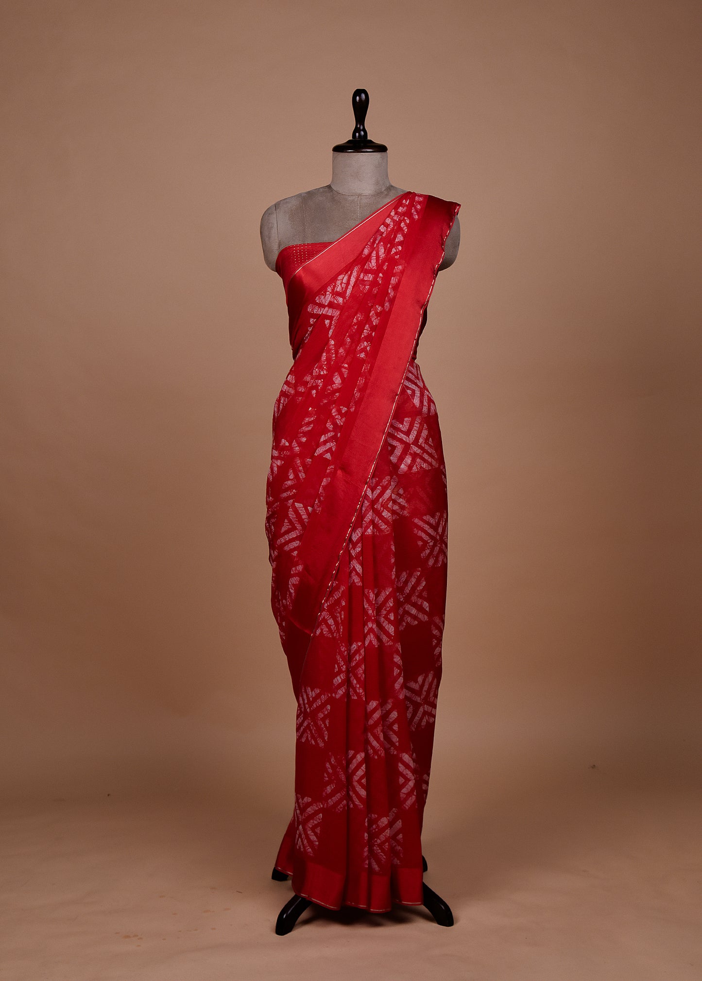 Red Chiffon Printed Saree