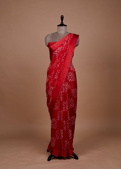 Red Chiffon Printed Saree