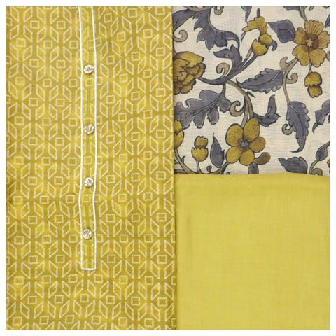 Yellow Cotton Tussar Dress Material