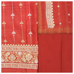 Red Tussar Dress Material