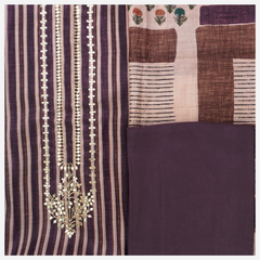 Purple Tussar Cotton Dress Material