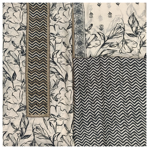 Black & White Linen Cotton Dress Material