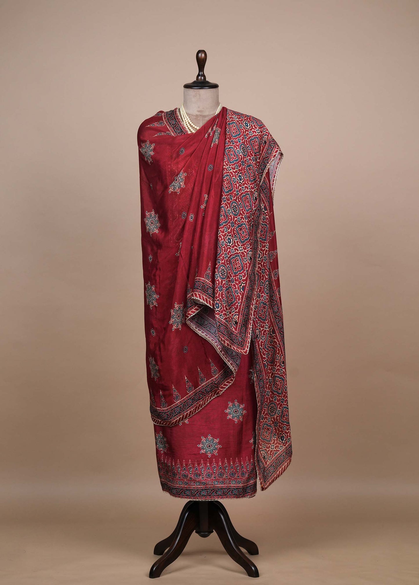 Red Tussar Dress Material