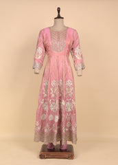 Pink Tissue Anarkali Set