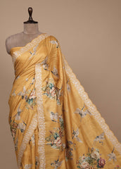 Yellow Tussar Embroidered Saree