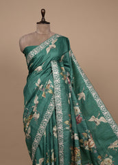 Green Tussar Embroidered Saree