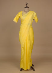 Yellow Tussar Embroidered Saree