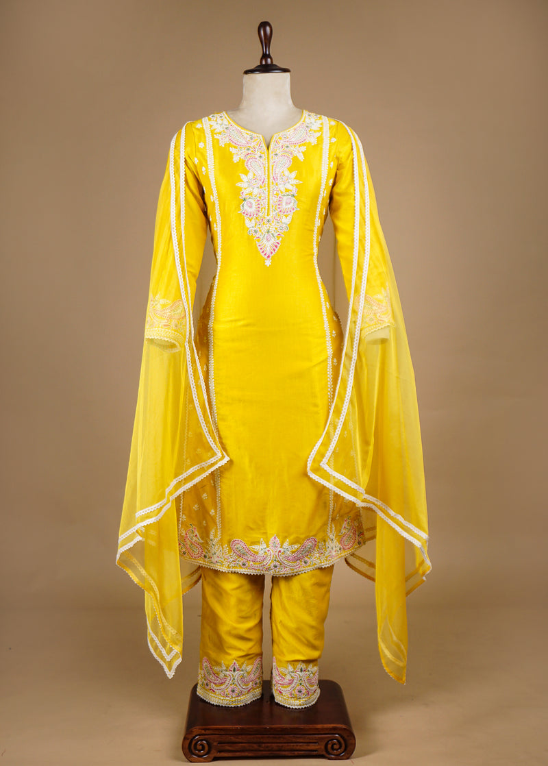 Yellow Chanderi Silk Straight Set