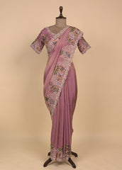 Pink Tissue Embroidered Saree