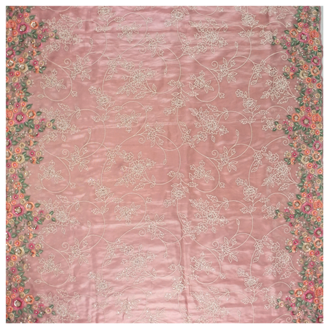 Pink Net Organza Embroidered Saree