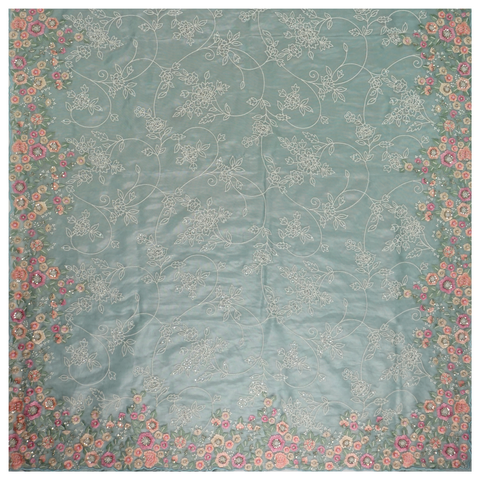 Blue Tissue Organza Embroidered Saree