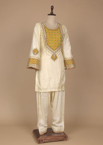 Cream Cotton Silk Straight Set