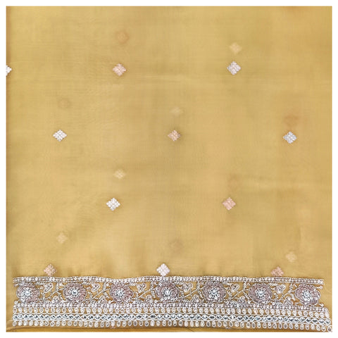 Gold Organza Embroidered Saree