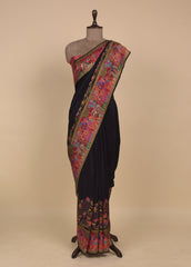 Black Crepe Silk Embroidered Saree