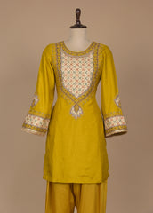 Yellow Cotton Silk Straight Set