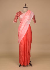 Red Tussar Embroidered Saree