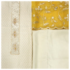 Cream Chanderi Dress Material