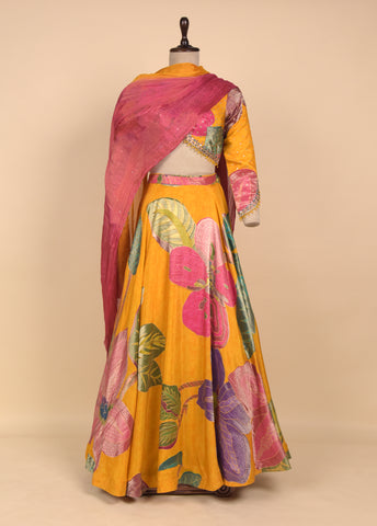 Yellow Moroccan Silk Lehenga Set