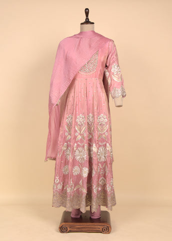 Pink Tissue Anarkali Set