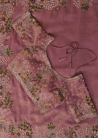 Pink Tissue Embroidered Saree