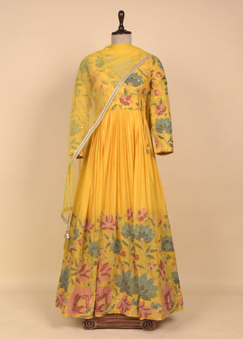 Yellow Moroccan Silk Anarkali Set