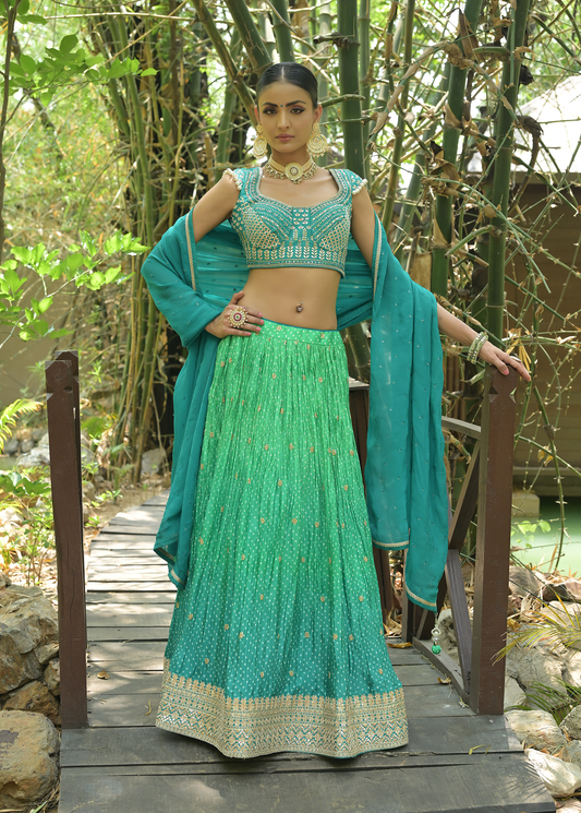 Green Gajji Silk Lehenga