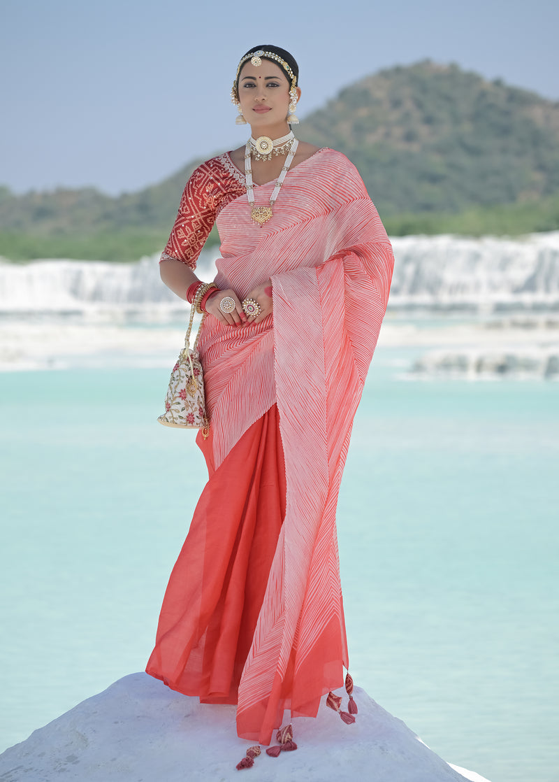 Red Tussar Embroidered Saree