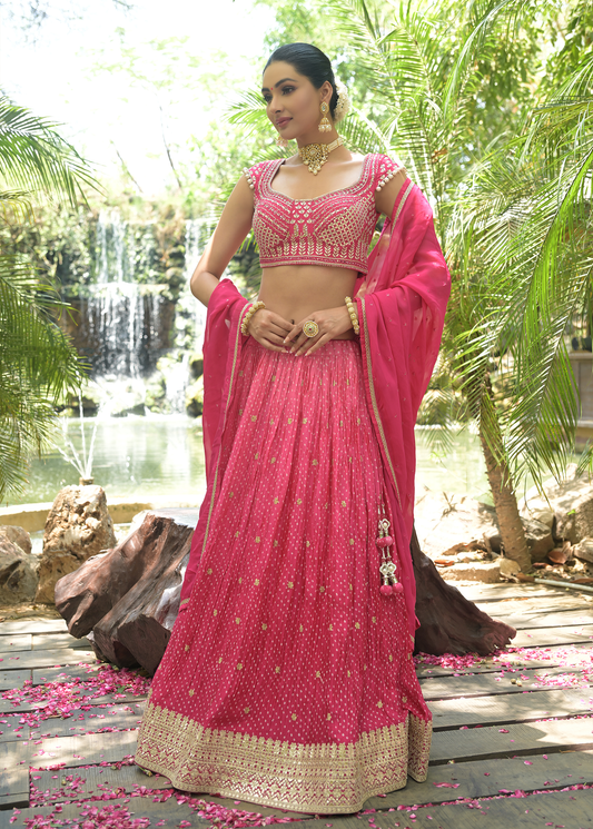 Pink Gajji Silk Lehenga