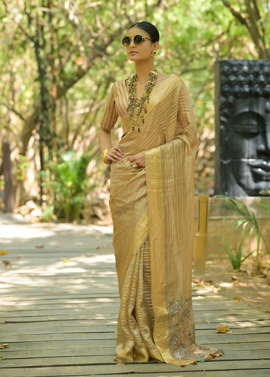 Bronze Tissue Embroidered Saree