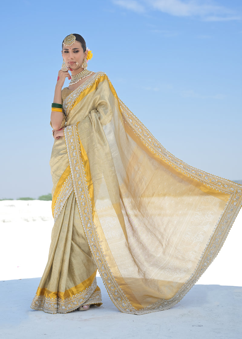 Gold Tissue Embroidered Saree