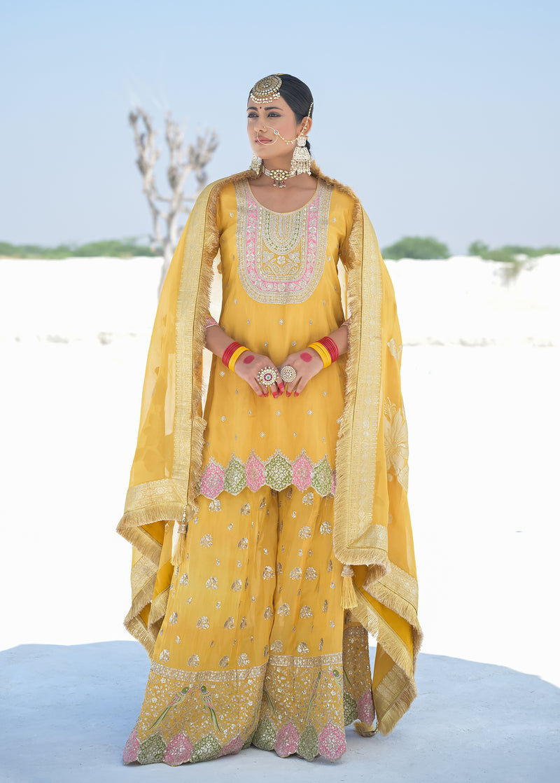 Yellow Tissue Sharara Set