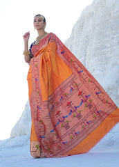 Orange Silk Paithani Saree