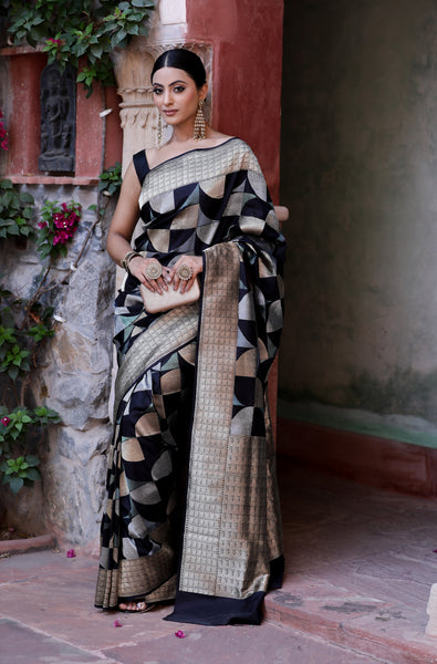 Black Silk Banarasi Saree