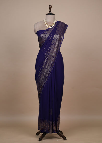 Purple Georgette Embroidered Saree