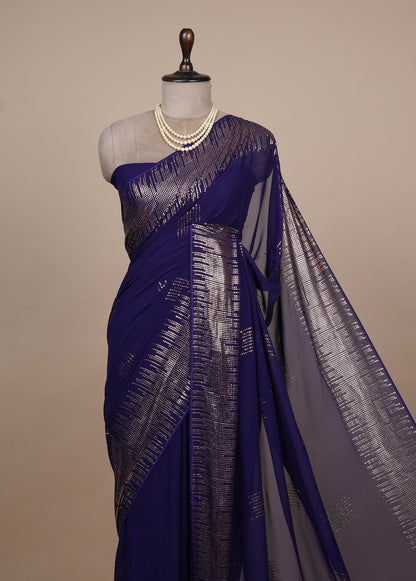 Purple Georgette Embroidered Saree