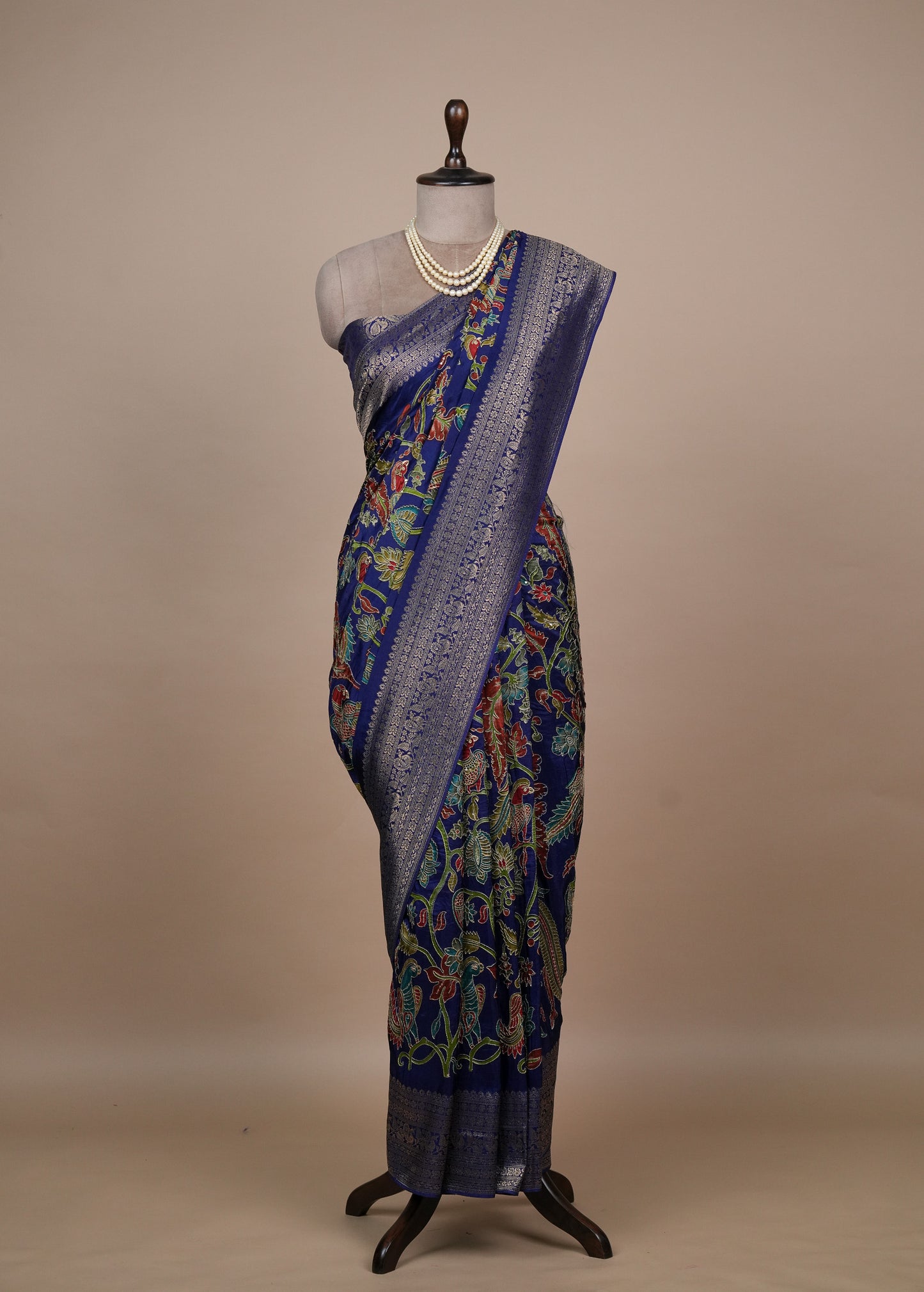 Blue Crepe Embroidered Saree