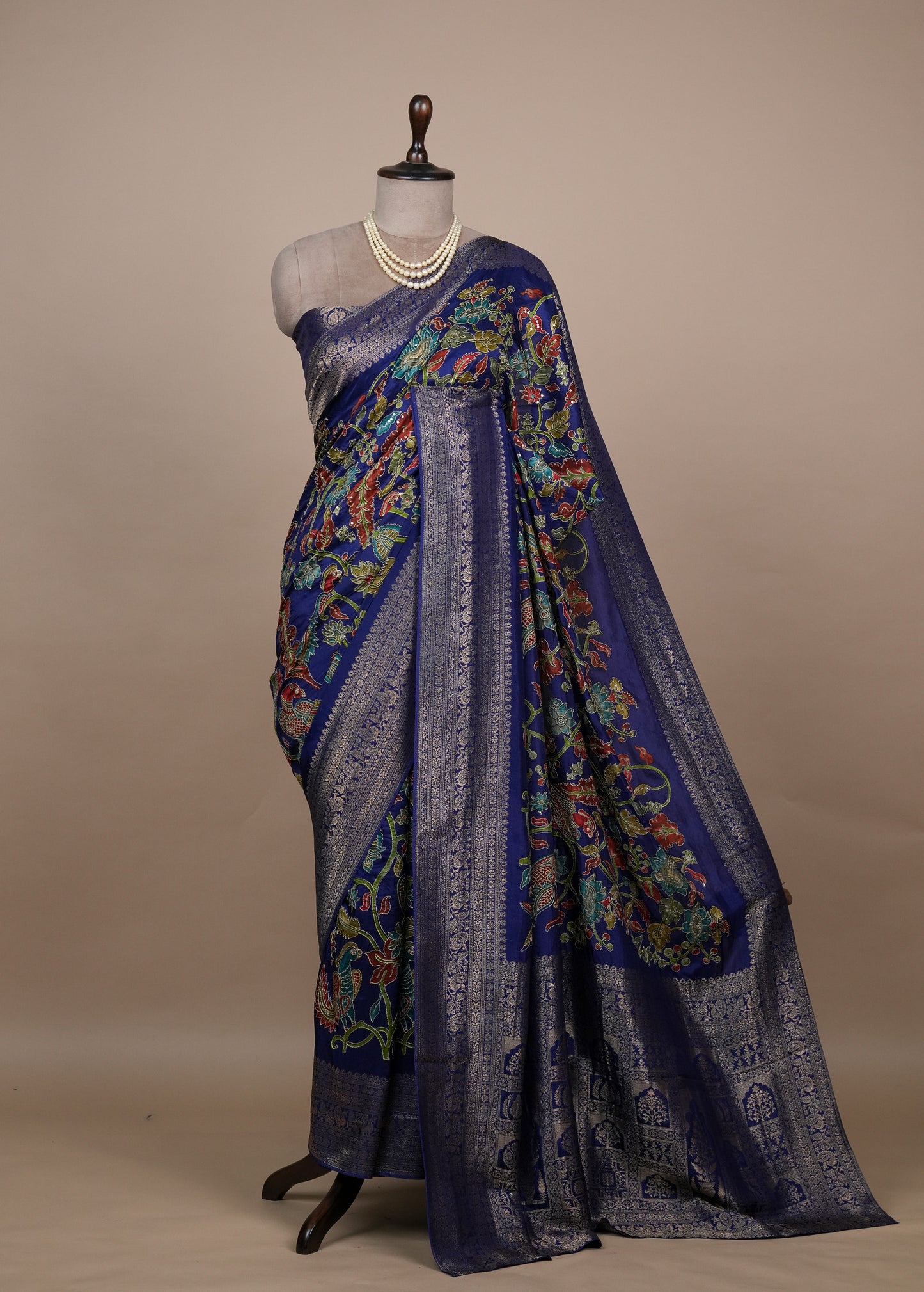 Blue Crepe Embroidered Saree