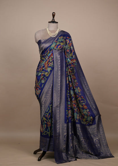 Blue Crepe Embroidered Saree