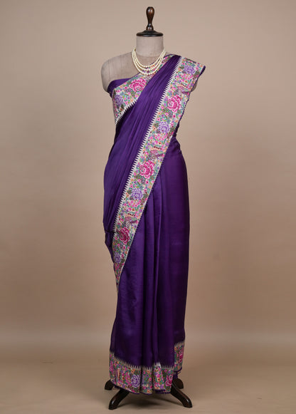 Purple Silk Embroidered Saree