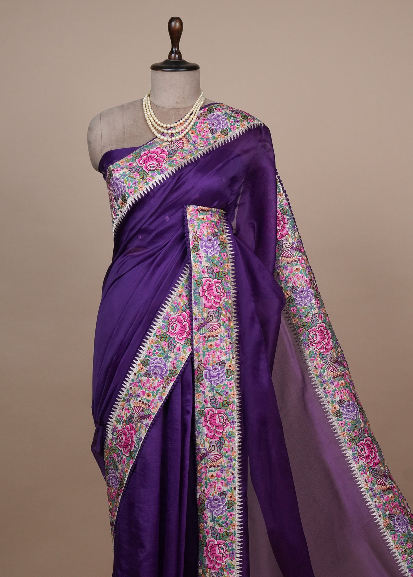 Purple Silk Embroidered Saree