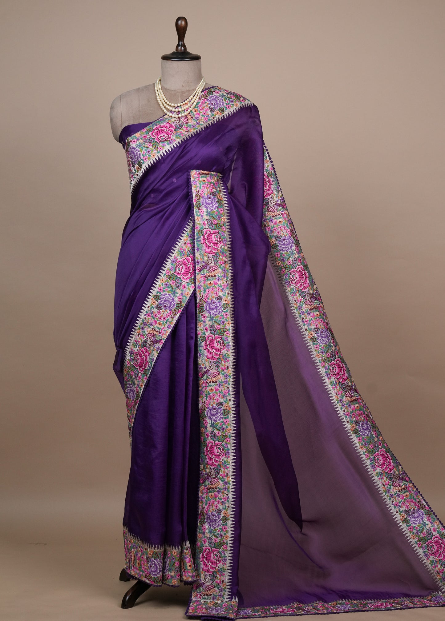 Purple Silk Embroidered Saree